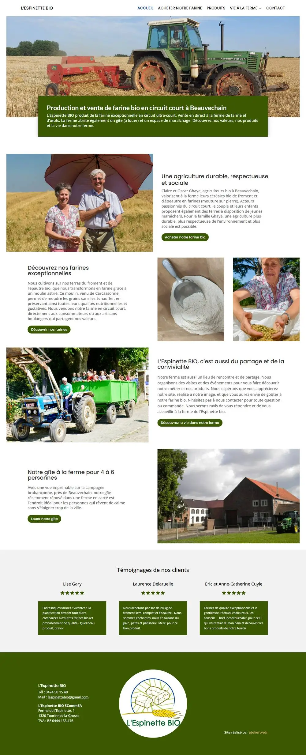 La Ferme de l'Espinette Bio: Website voor La Ferme de l'Espinette Bio, biologische boerderij en molen van de familie Ghaye in Bevekom, voorafgegaan door een workshop rond hun businessmodel.