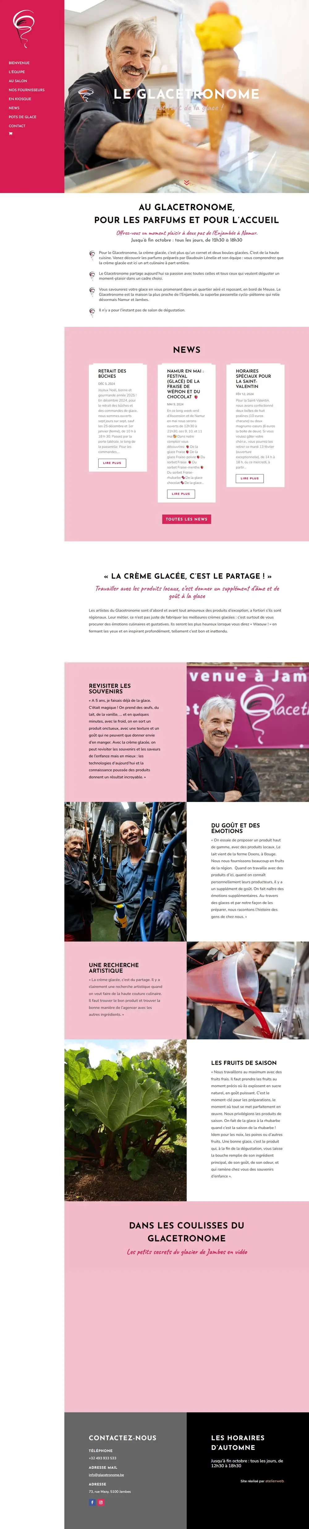 Le Glacetronome: Website voor Le Glacetronome, het ambachtelijke ijs van Baudouin Lénelle in Namen, aangevuld met een tijdelijke kerstwebshop voor ijsbûches.